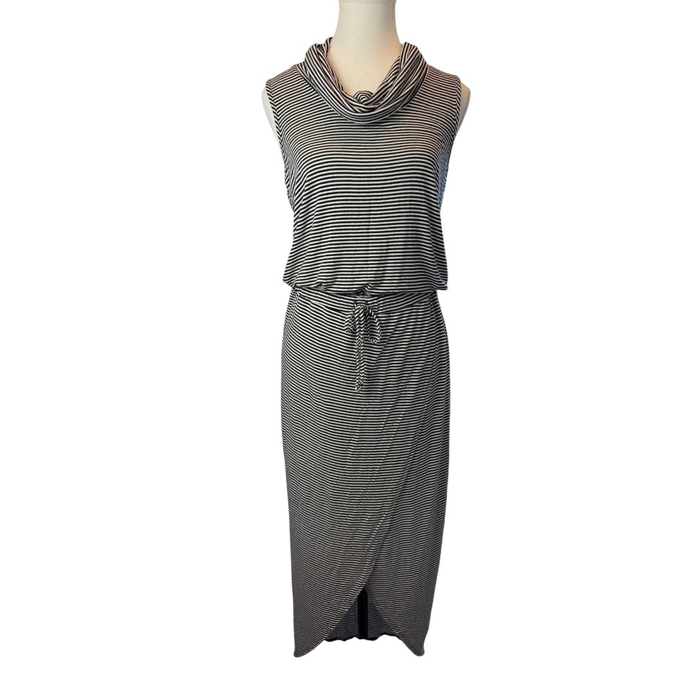 Dolan Small Left‎ Coast Collection Black White Stripe Cowl Neck Wrap Maxi Dress